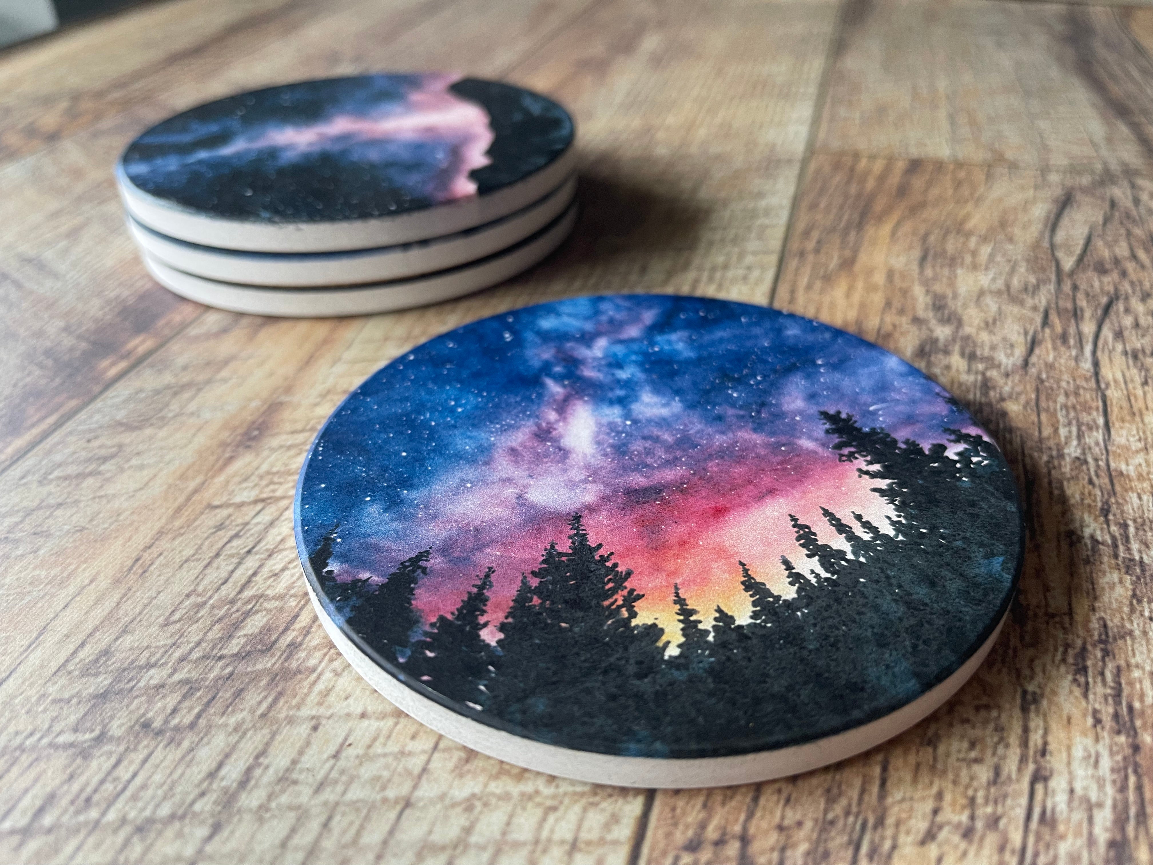 Set of 4 Galaxy Art Ceramic Coasters