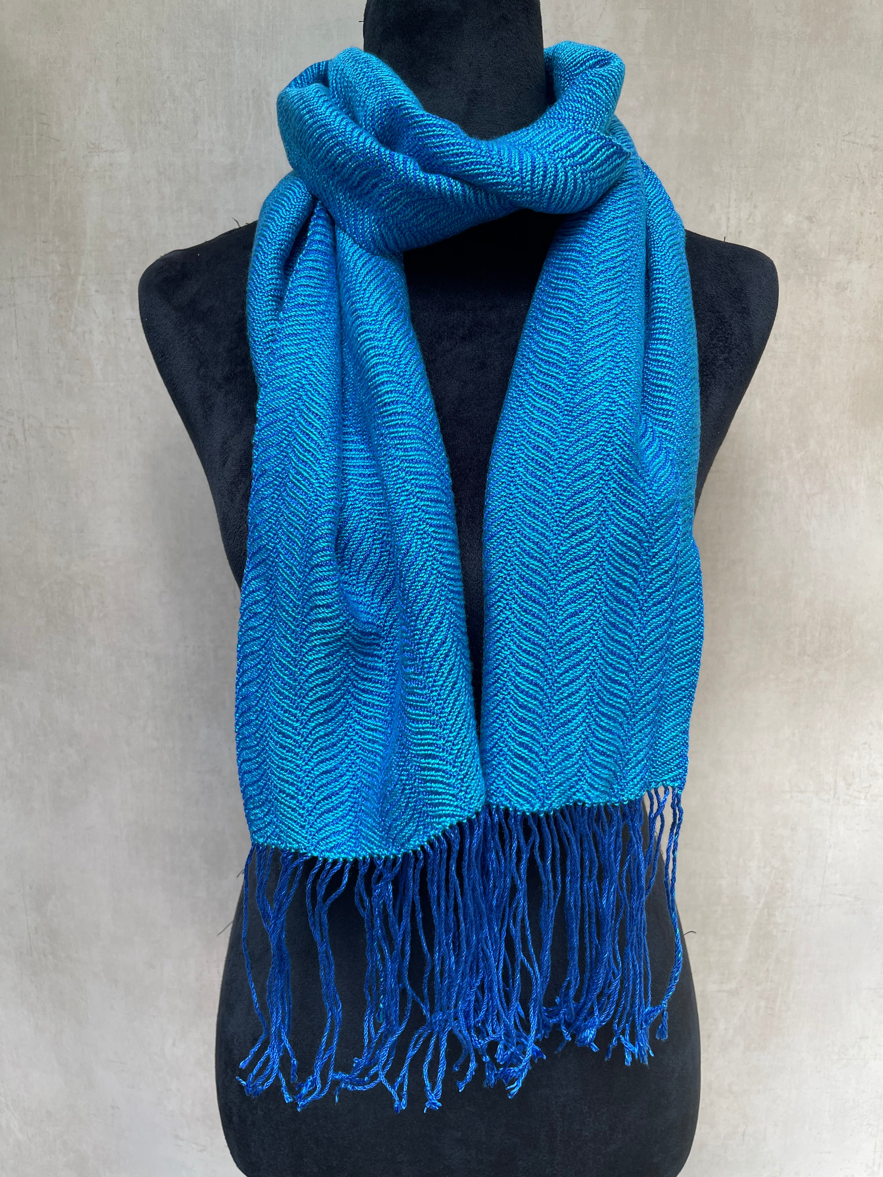 Handwoven 100% Tencel Scarf - "Aqua Waves"