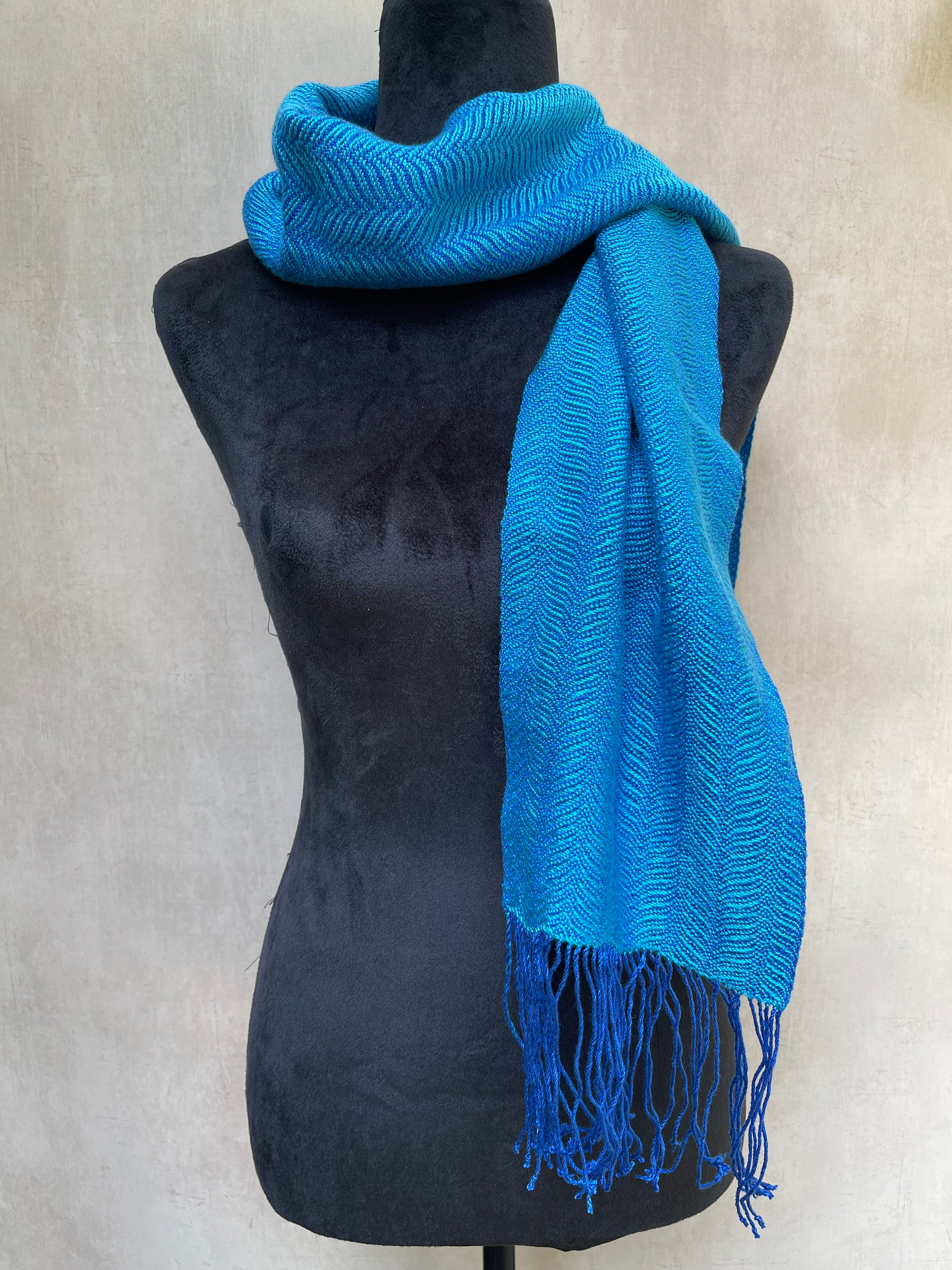 Handwoven 100% Tencel Scarf - "Aqua Waves"