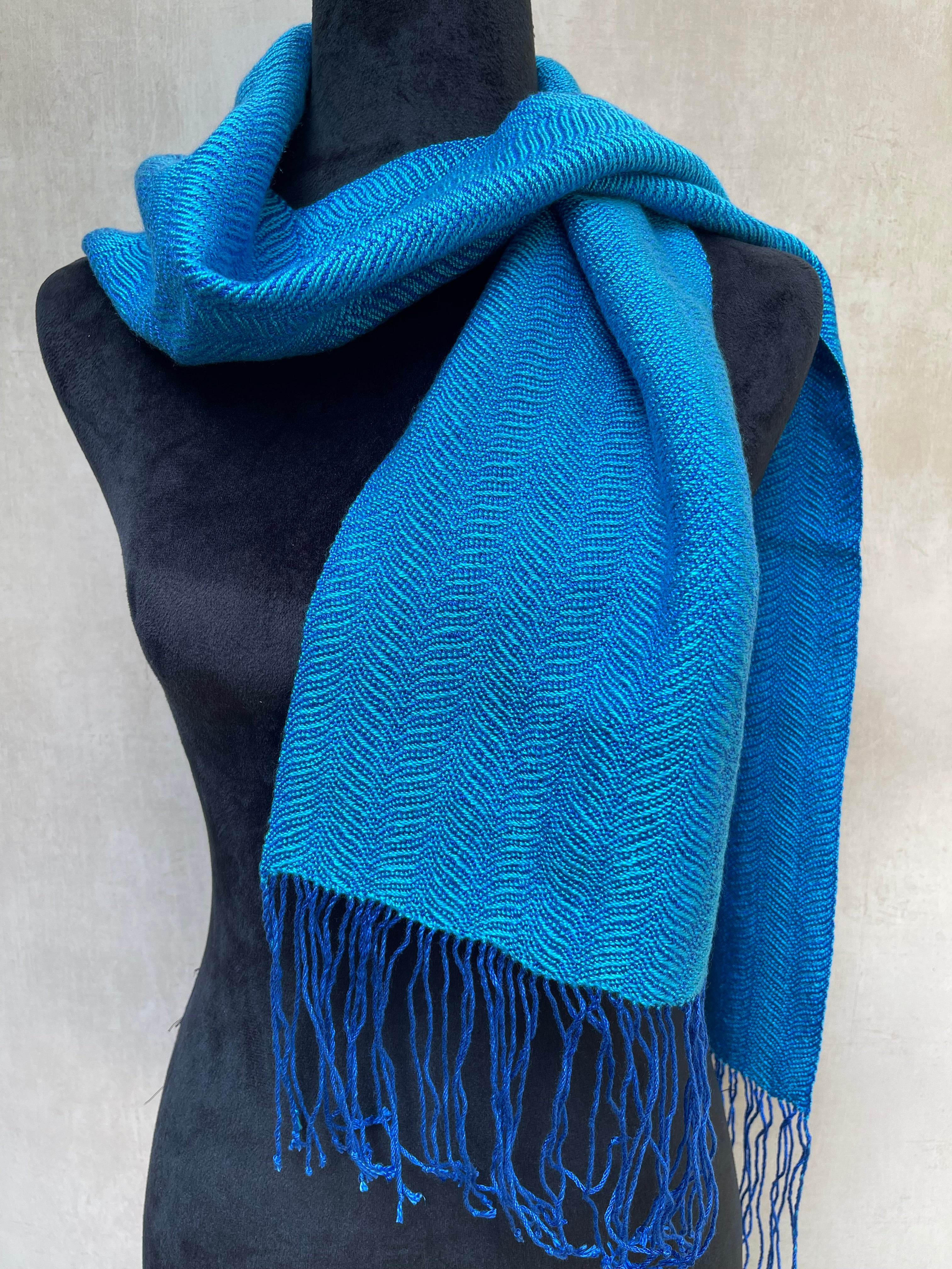 Handwoven 100% Tencel Scarf - "Aqua Waves"