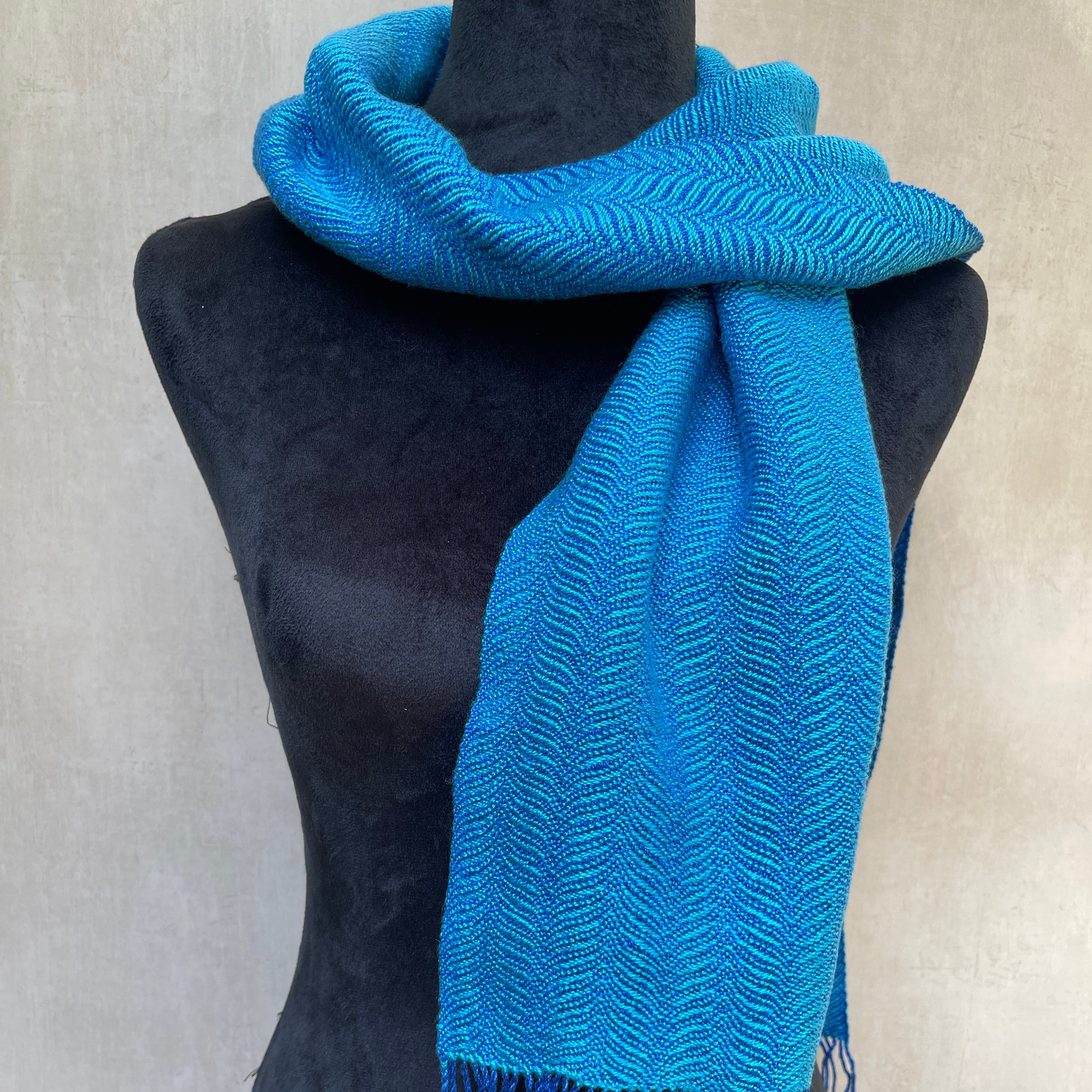 Handwoven 100% Tencel Scarf - "Aqua Waves"