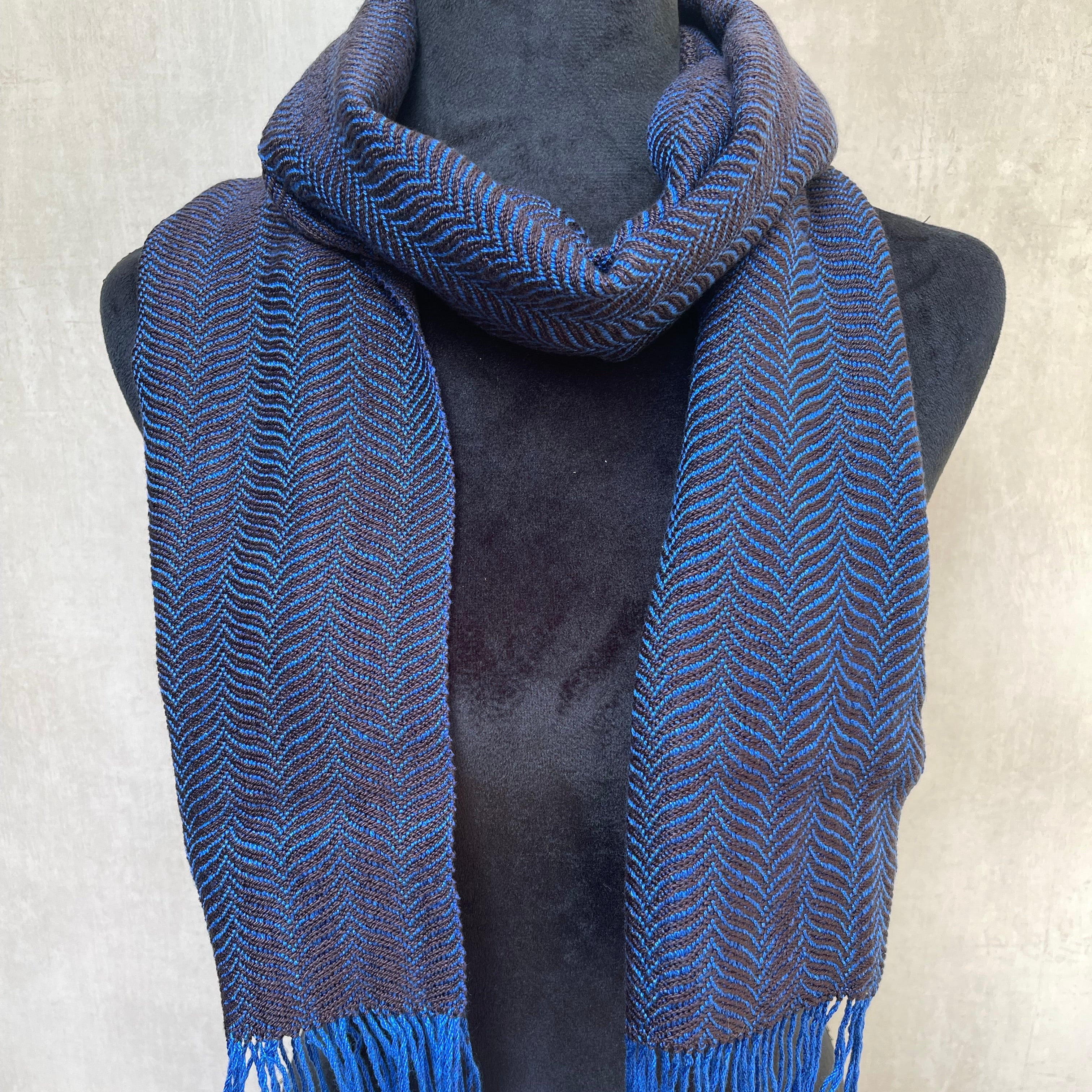 Handwoven 100% Tencel Scarf - "Midnight Waves"