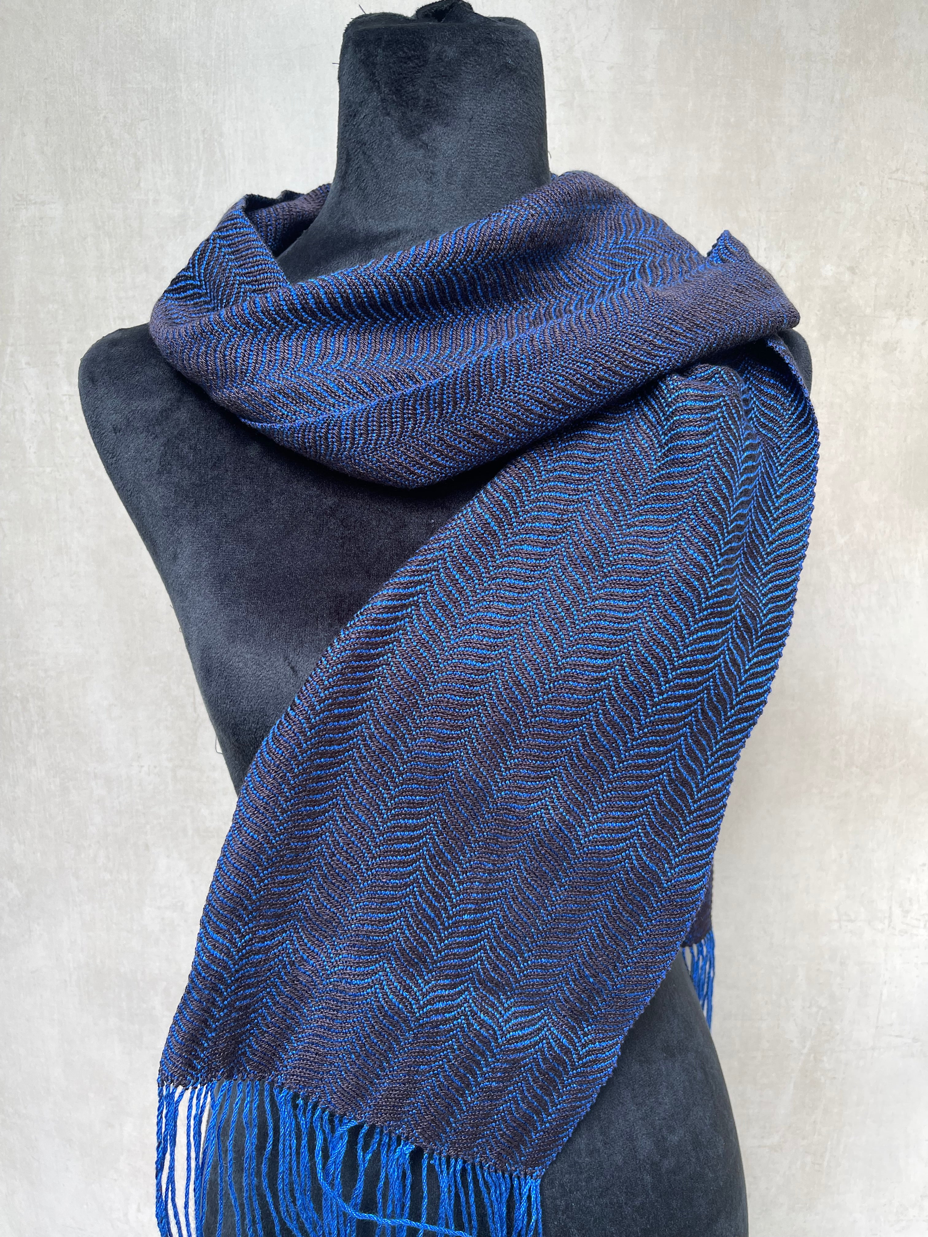 Handwoven 100% Tencel Scarf - "Midnight Waves"