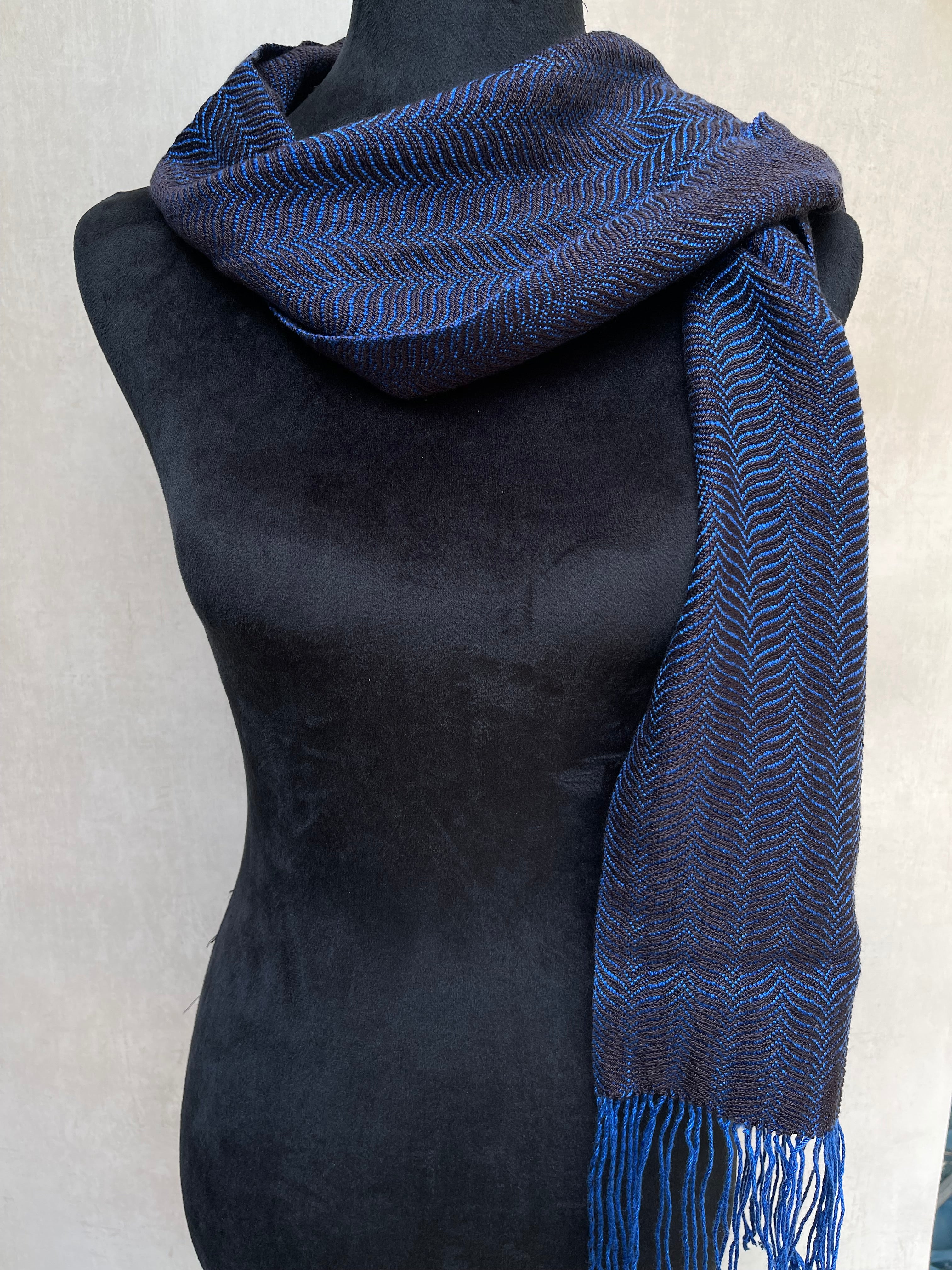 Handwoven 100% Tencel Scarf - "Midnight Waves"