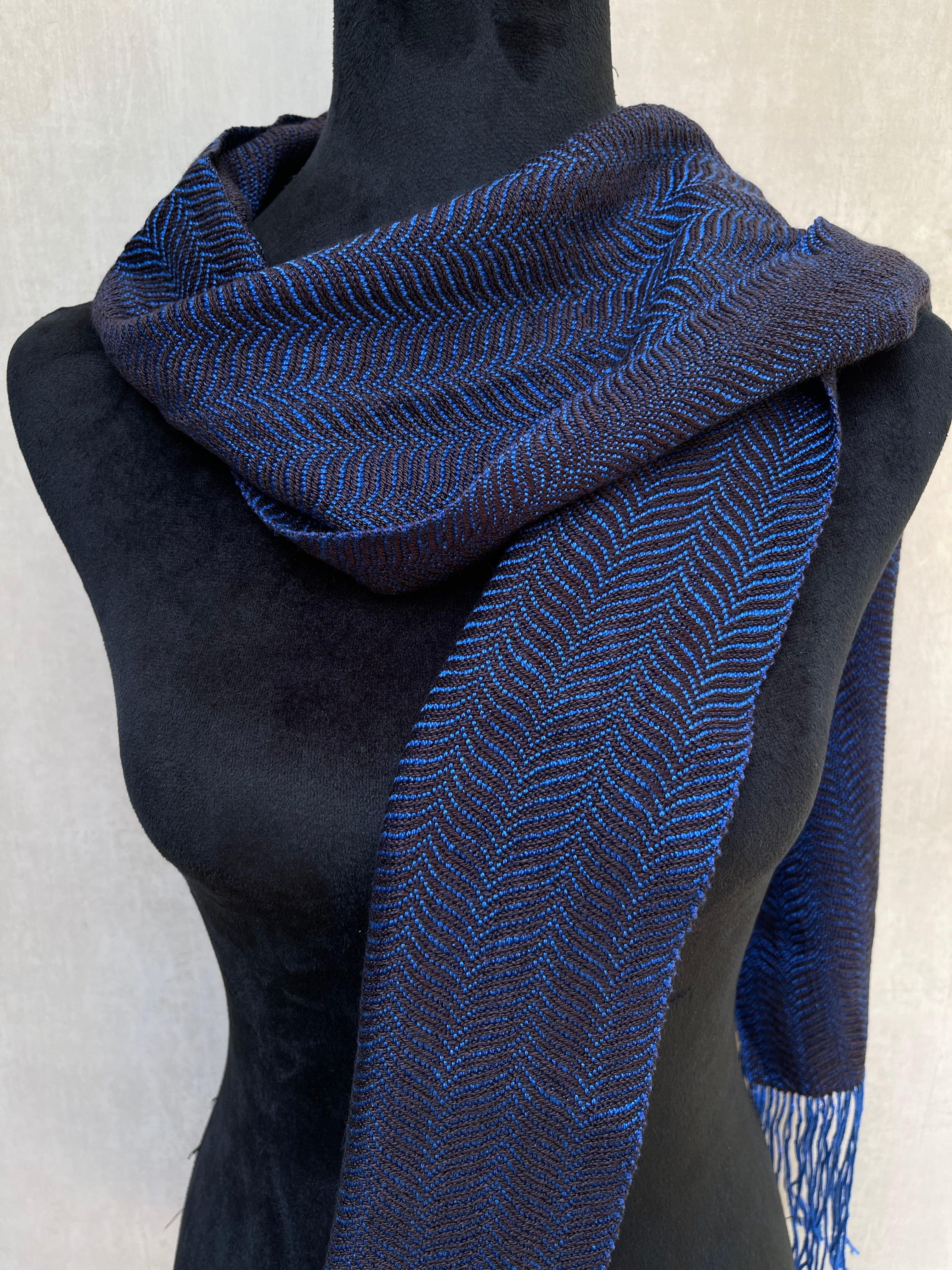 Handwoven 100% Tencel Scarf - "Midnight Waves"