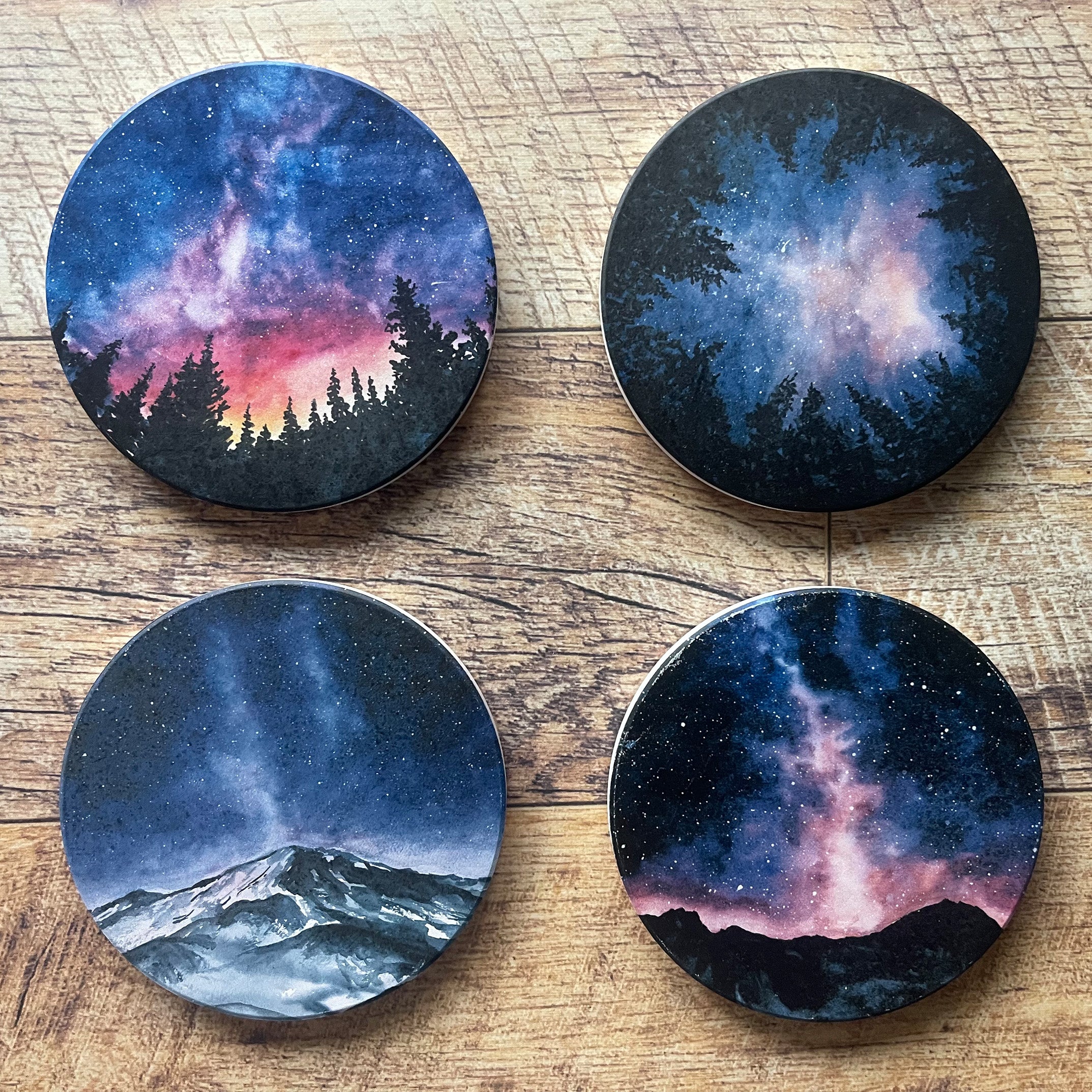 Set of 4 Galaxy Art Ceramic Coasters