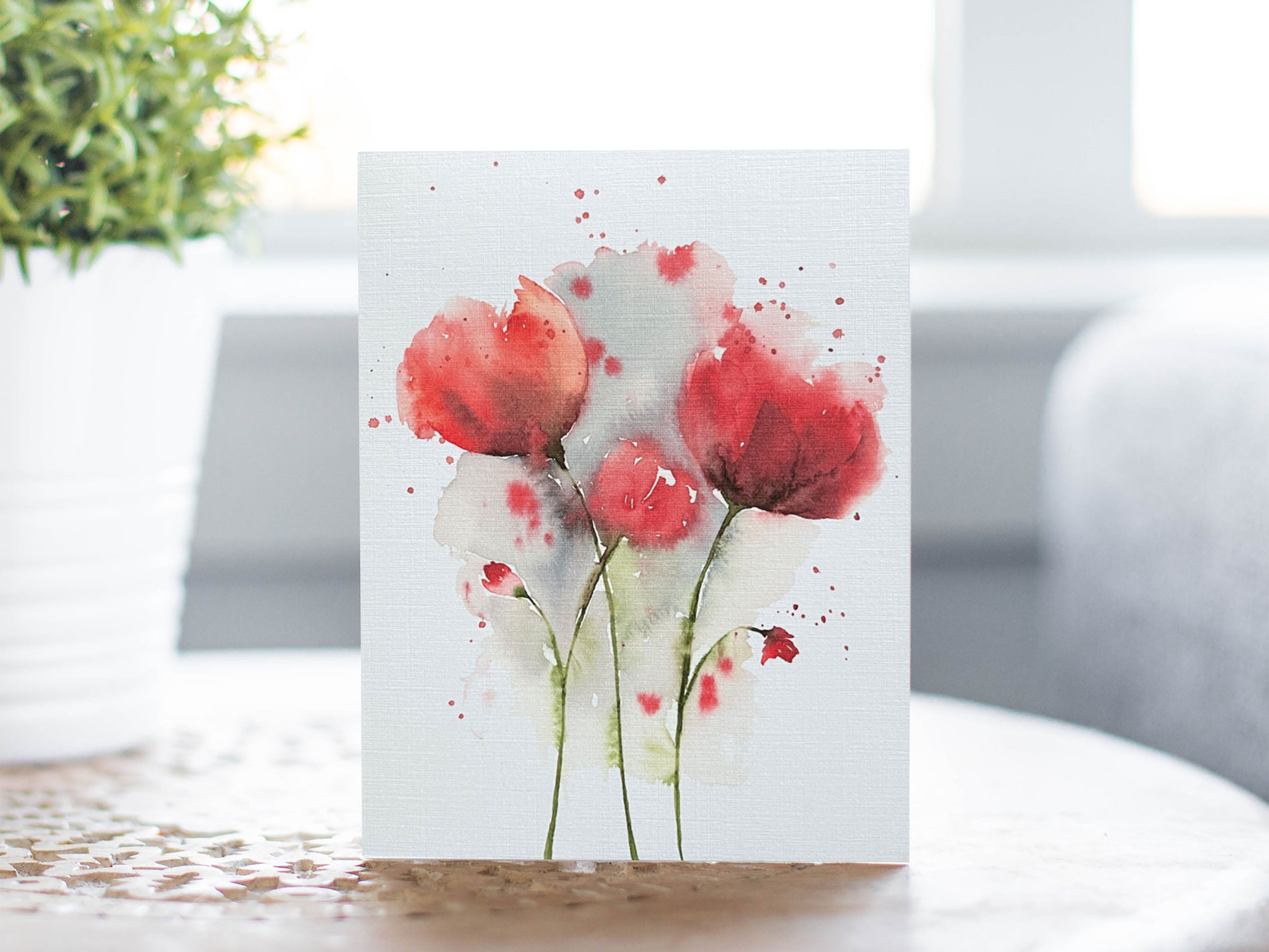 Red Poppy Flowers Printed Greeting Card