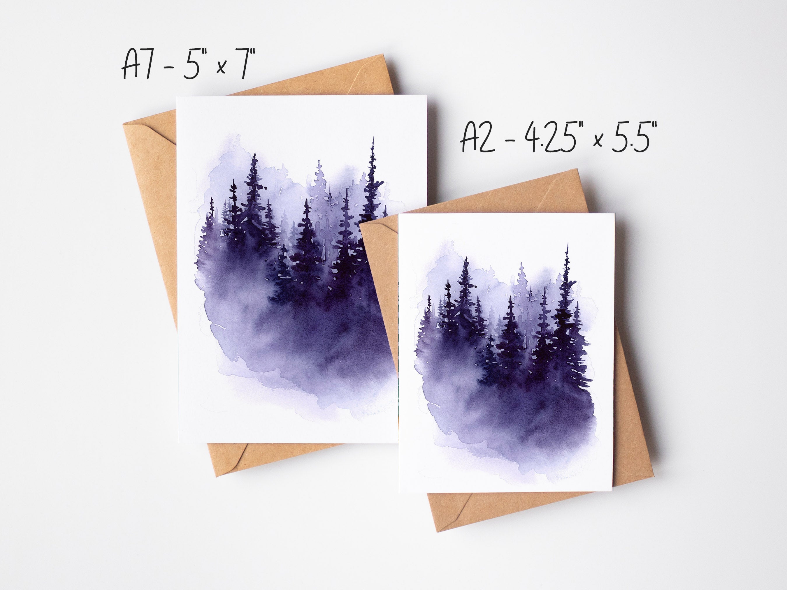 Misty Evergreen Tree Set of 8 Note Cards