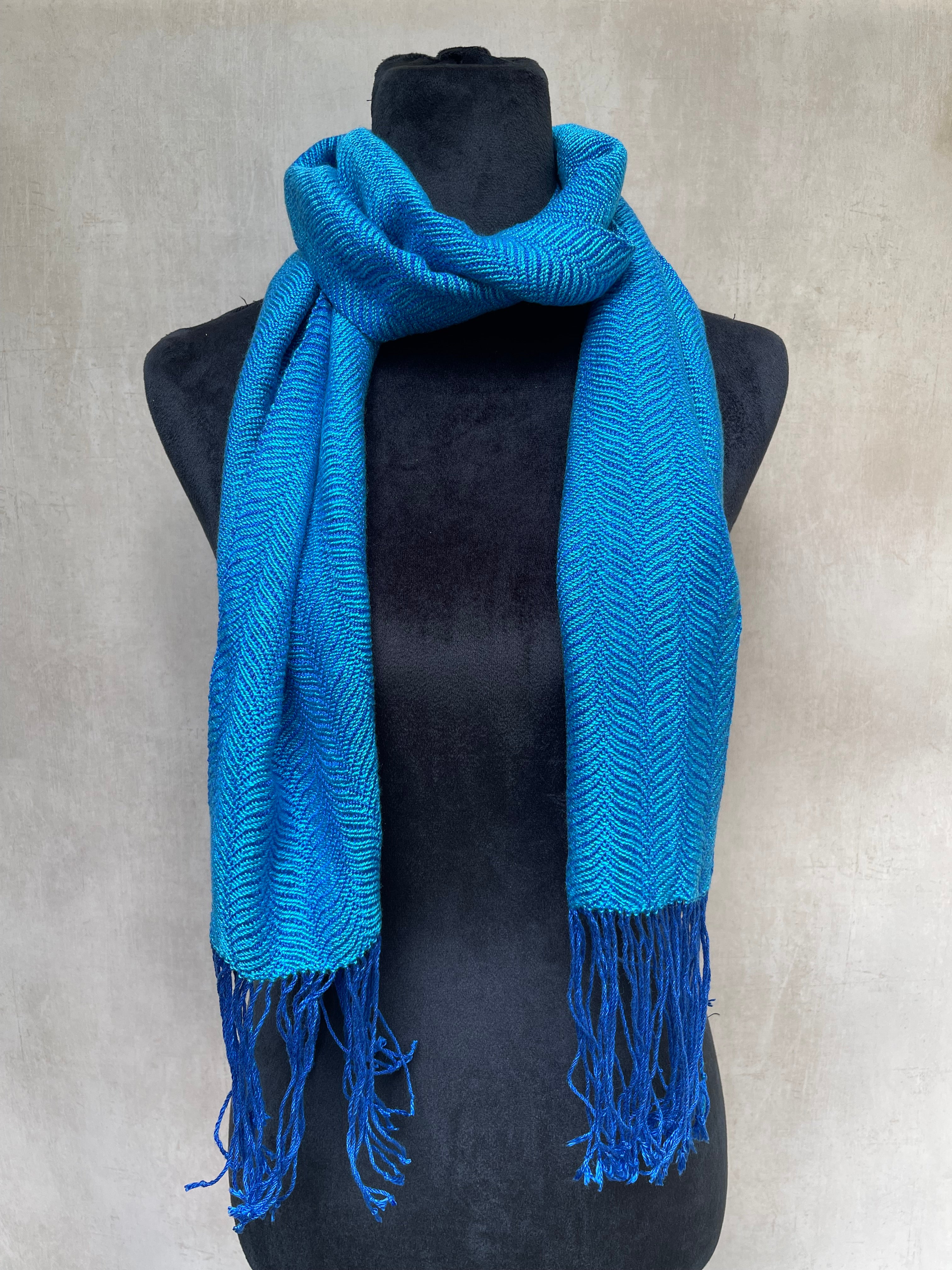 Handwoven 100% Tencel Scarf - "Aqua Waves"