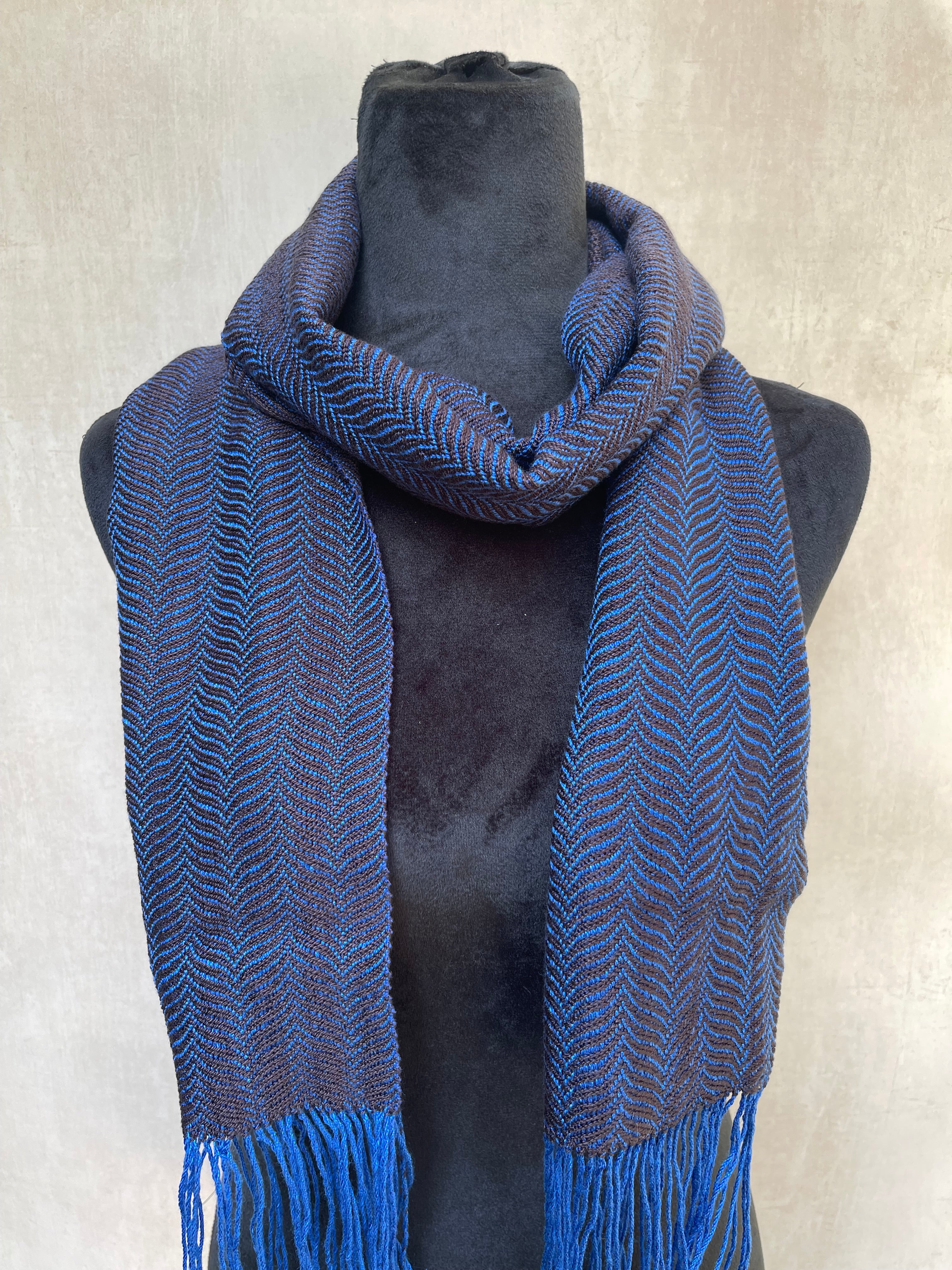 Handwoven 100% Tencel Scarf - "Midnight Waves"