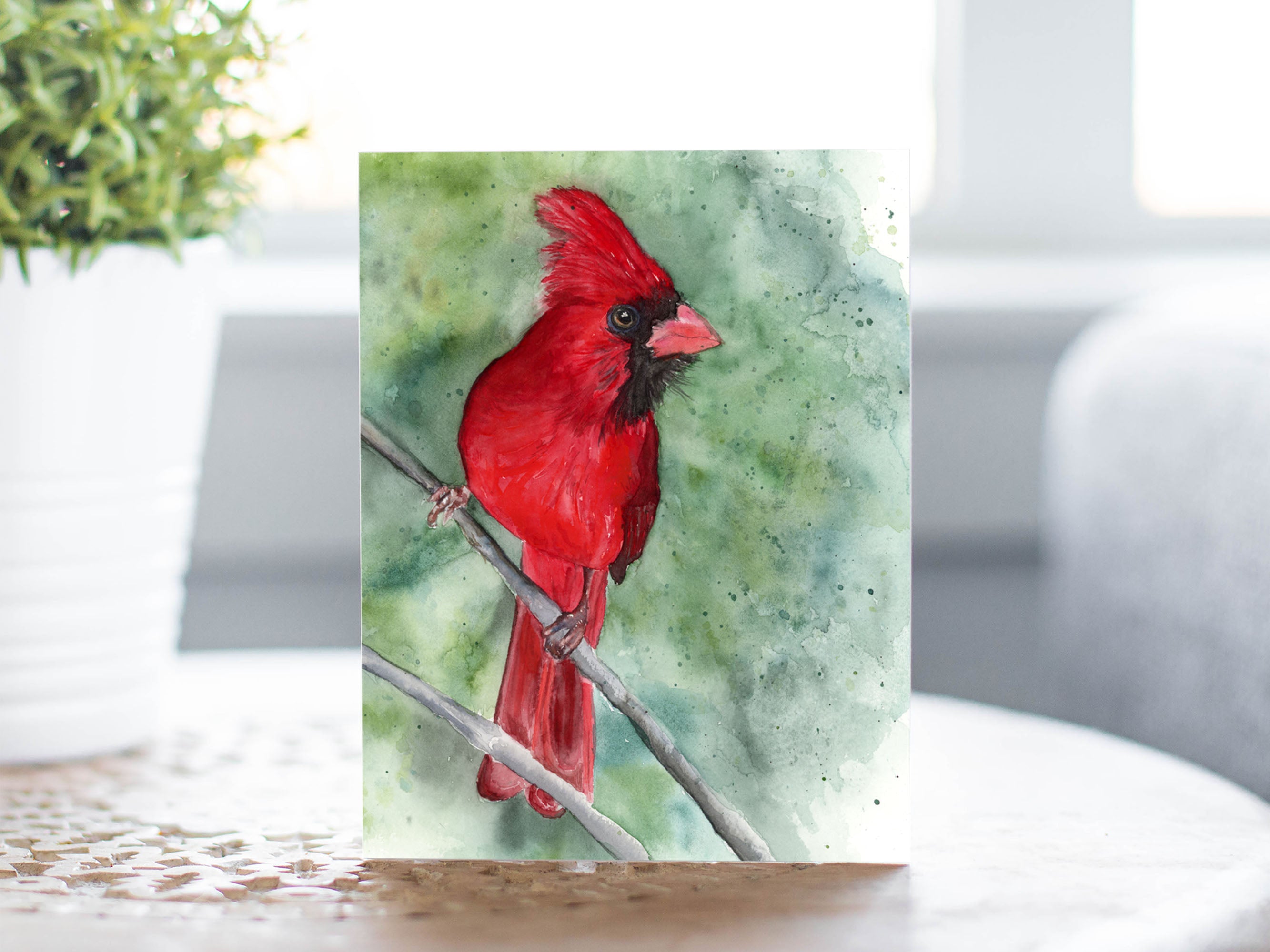 Cardinal Birthday Watercolor Printed Greeting Card