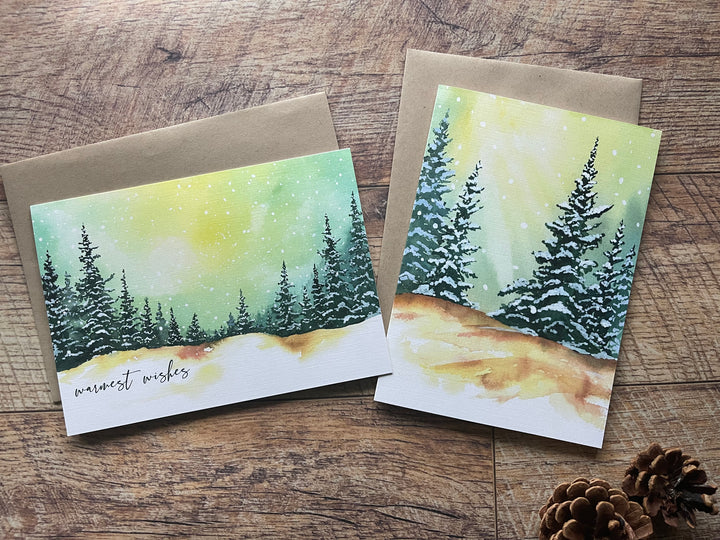 Snowy Pine Trees Holiday Card Set