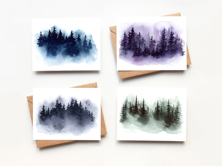 Misty Evergreen Tree Set of 8 Note Cards