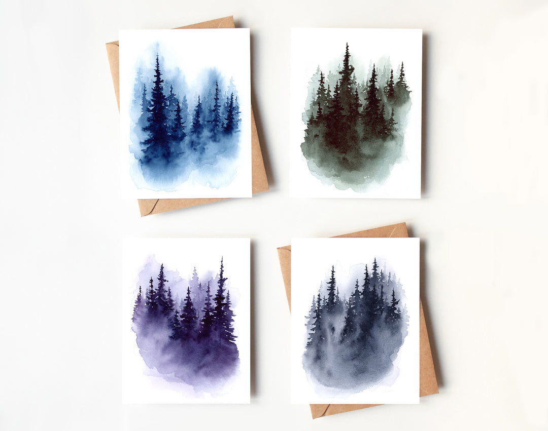 Misty Evergreen Tree Set of 8 Note Cards