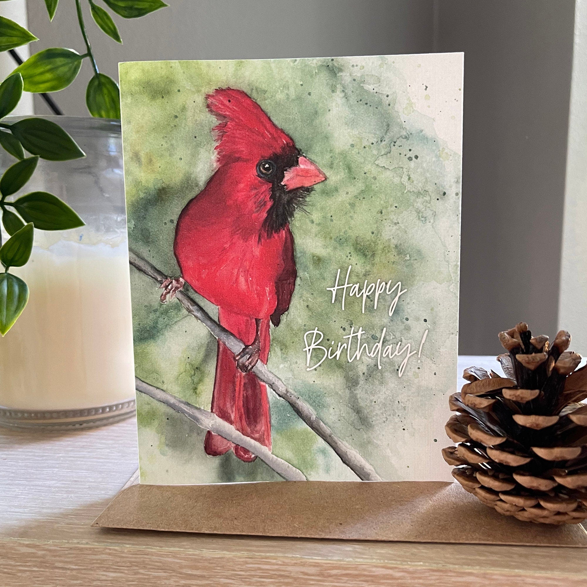 Cardinal Birthday Watercolor Printed Greeting Card