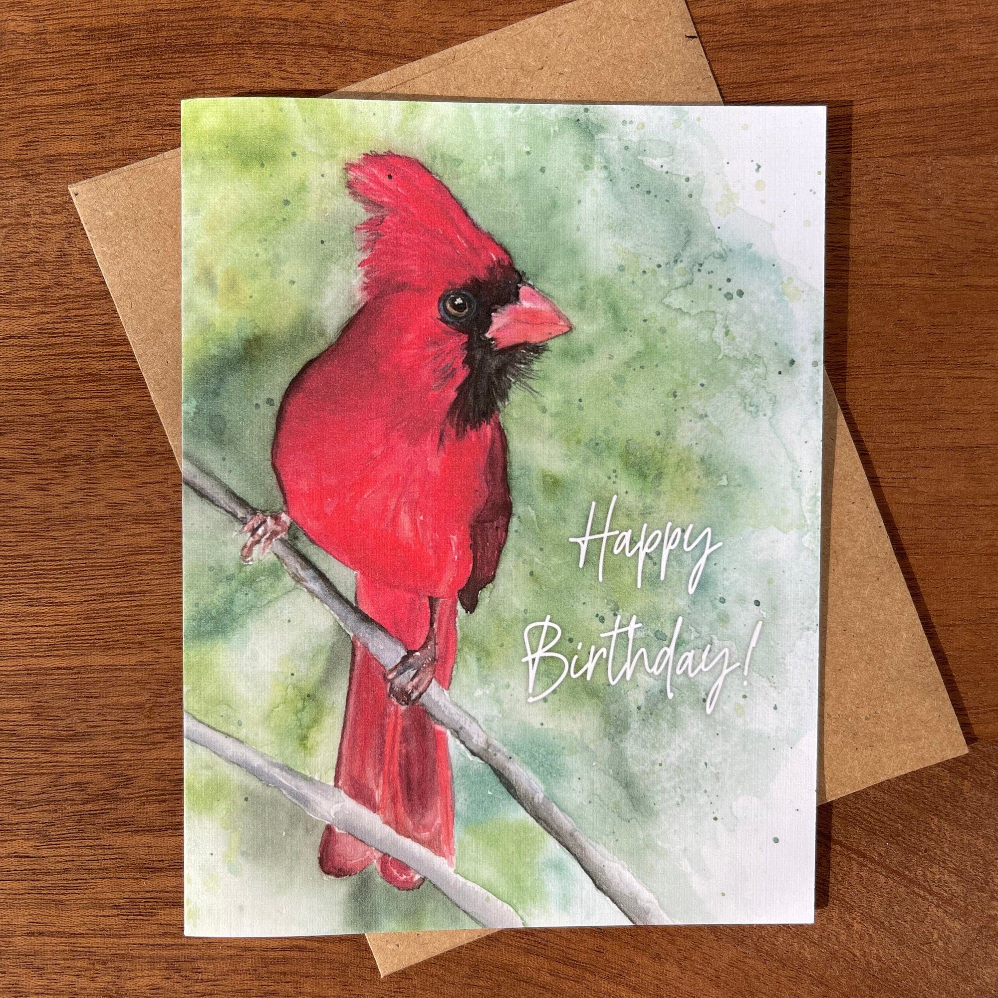 Cardinal Birthday Watercolor Printed Greeting Card