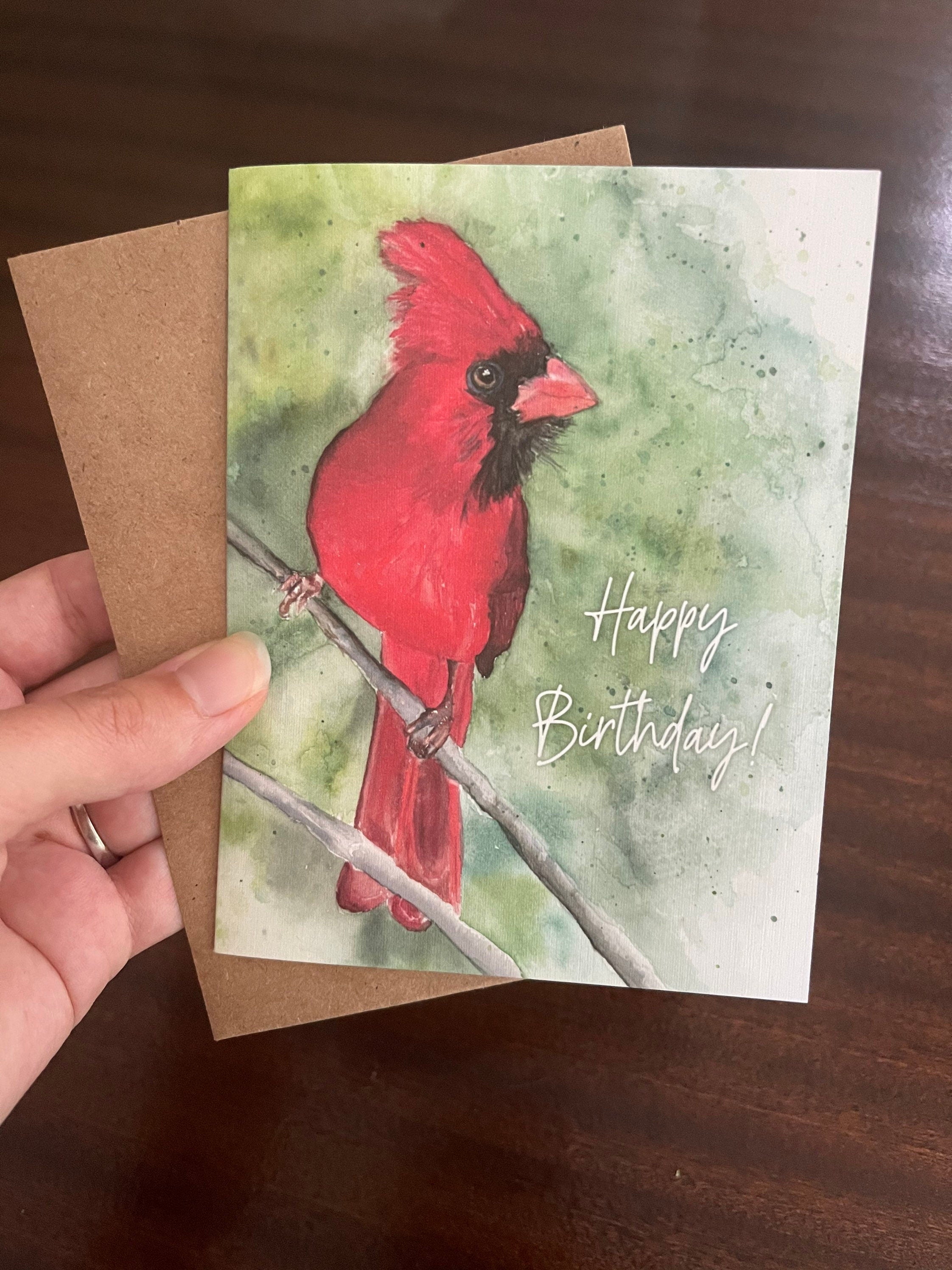 Cardinal Birthday Watercolor Printed Greeting Card