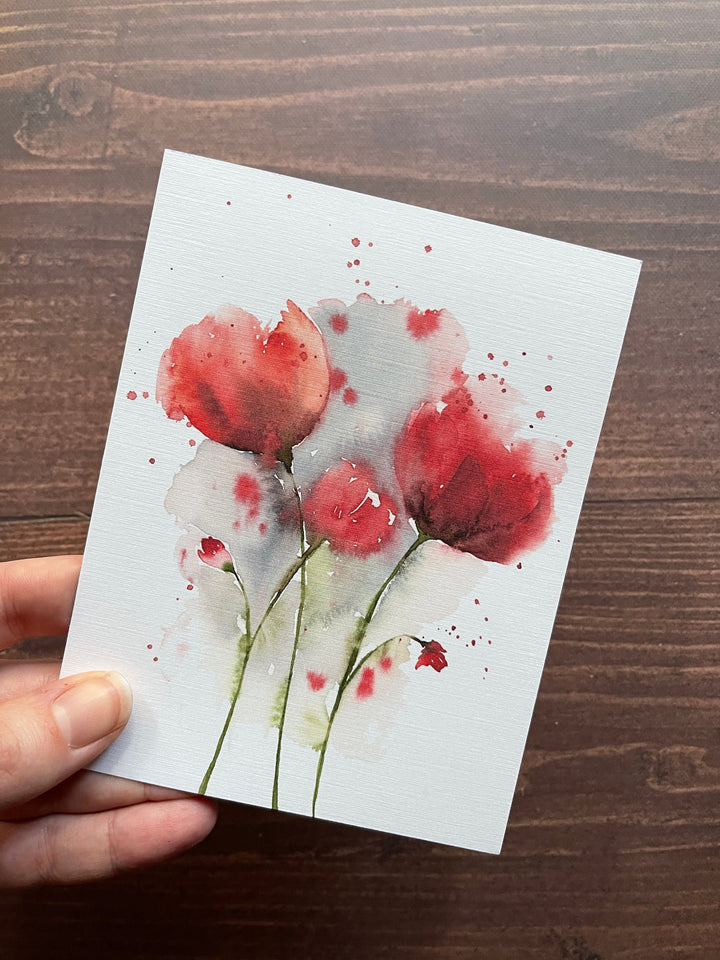 Red Poppy Flowers Printed Greeting Card