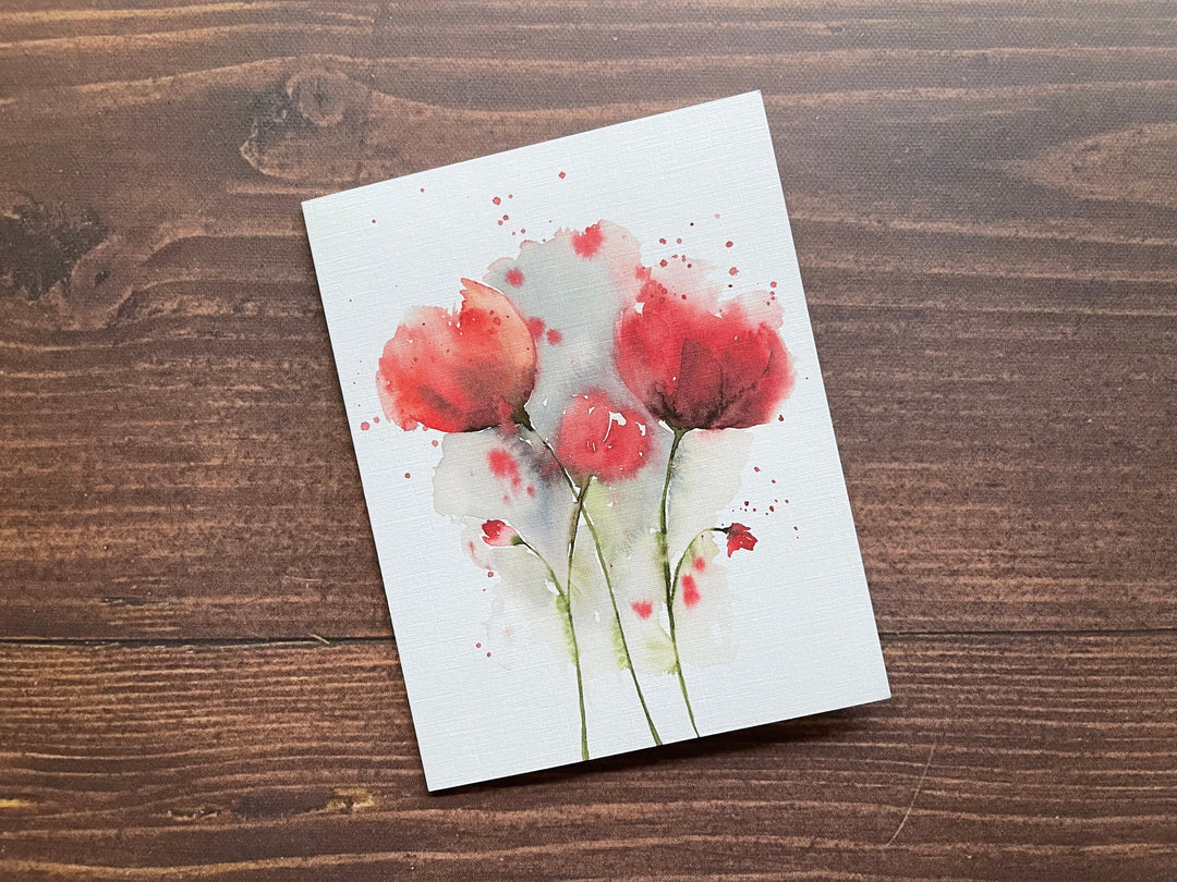 Red Poppy Flowers Printed Greeting Card