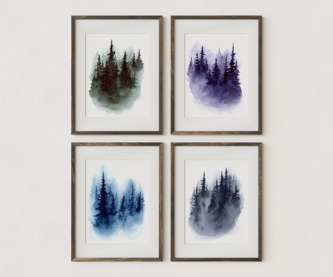 Set of 4 Misty Evergreen Trees