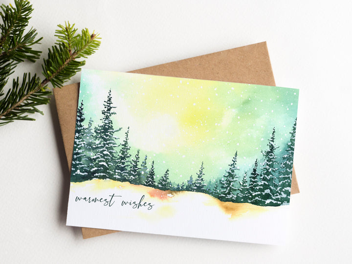 Snowy Pine Trees Holiday Card Set