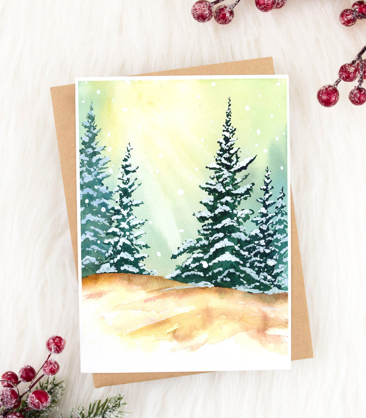 Snowy Pine Trees Holiday Card Set