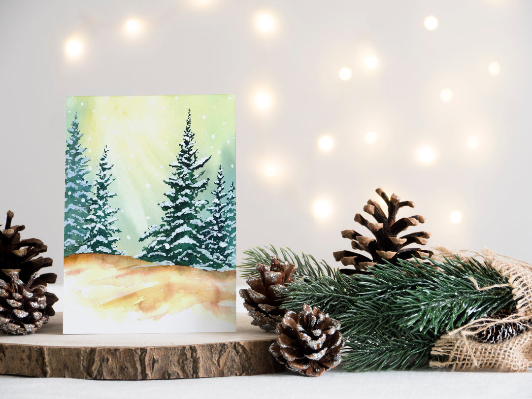 Snowy Pine Trees Holiday Card Set